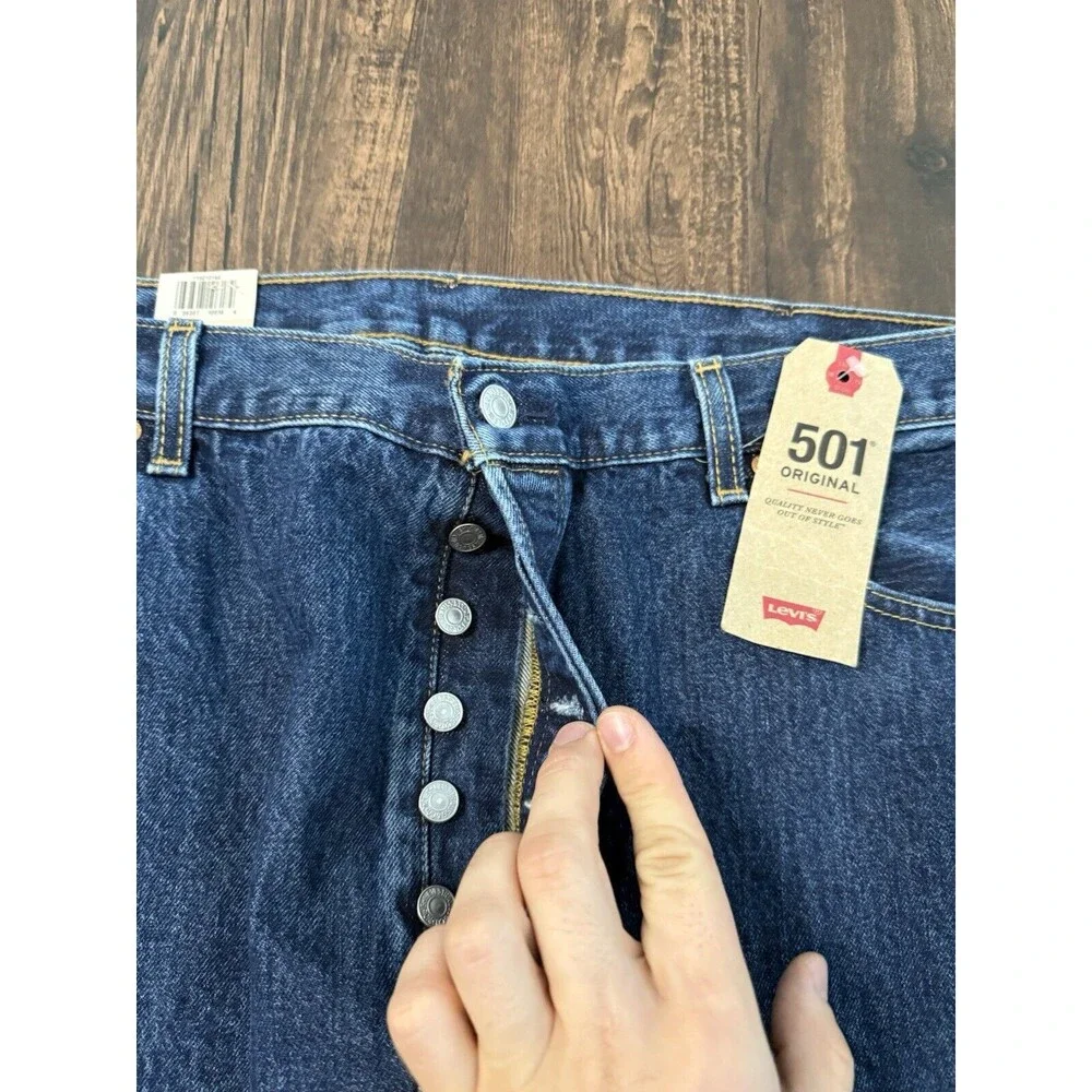 Levis 501 Jeans Size 42x33 Blue Straight Leg Medium Wash Button Fly Mexico